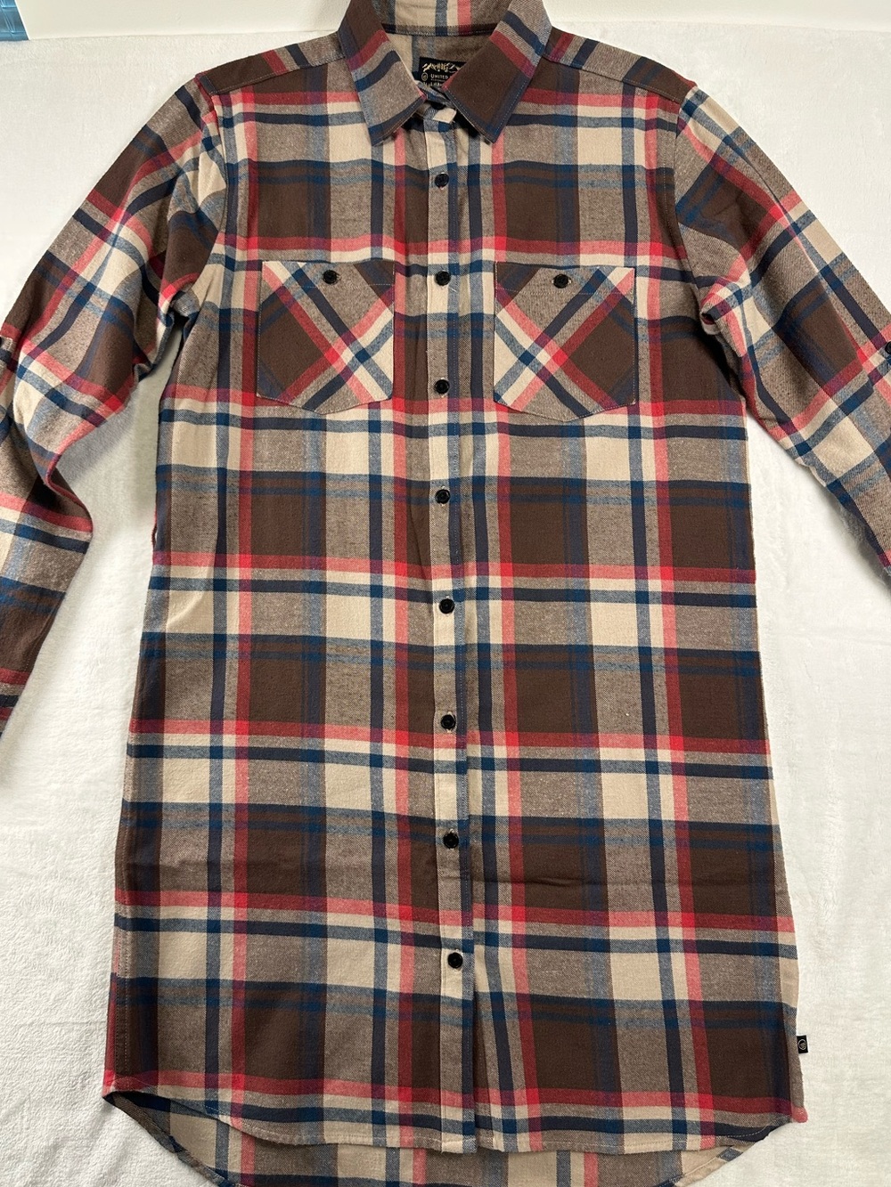 United By Blue Brown Blue Red Cream Plaid Flannel Longline Top/Dress CountryChic